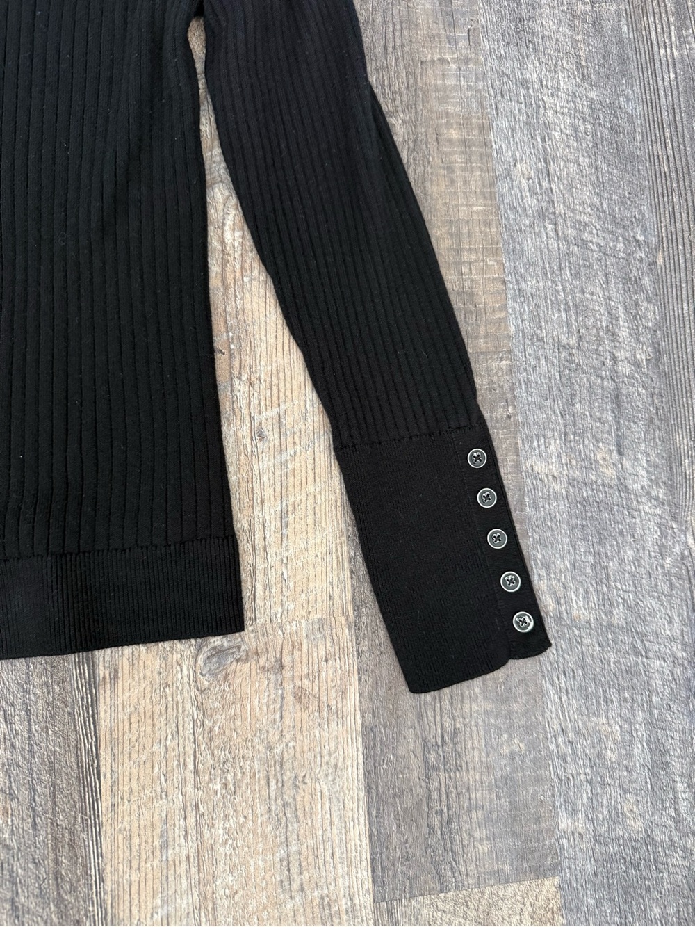Talbots Black Ribbed Turtleneck Sweater Button Cuff Cotton Blend Large - Picture 6 of 9
